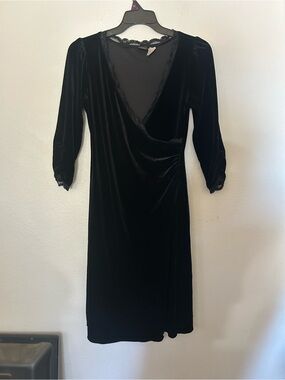 Black Velvet Wrap Dress with Lace Trim